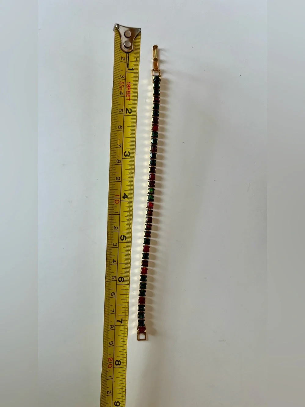 Vintage green fuschia burgundy gold tone tennis gold tone bracelet 7 inches